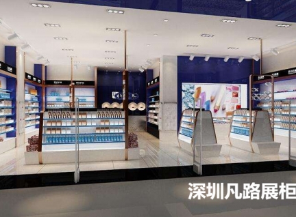彩妝店化妝品陳列展示柜臺設計效果圖可定制