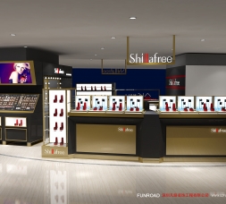2017年FUNROAD出口木質(zhì)烤漆化妝品整店柜臺制作設(shè)計案例