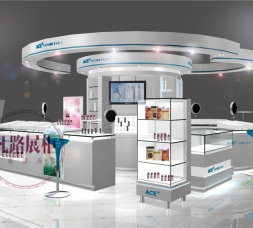 商場圓形吊頂中島化妝品展亭設計制作效果圖